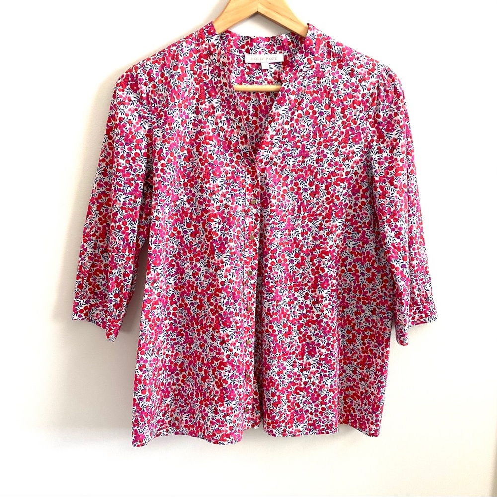 Rosie Pope Maternity Red Berry Print Button Up Top